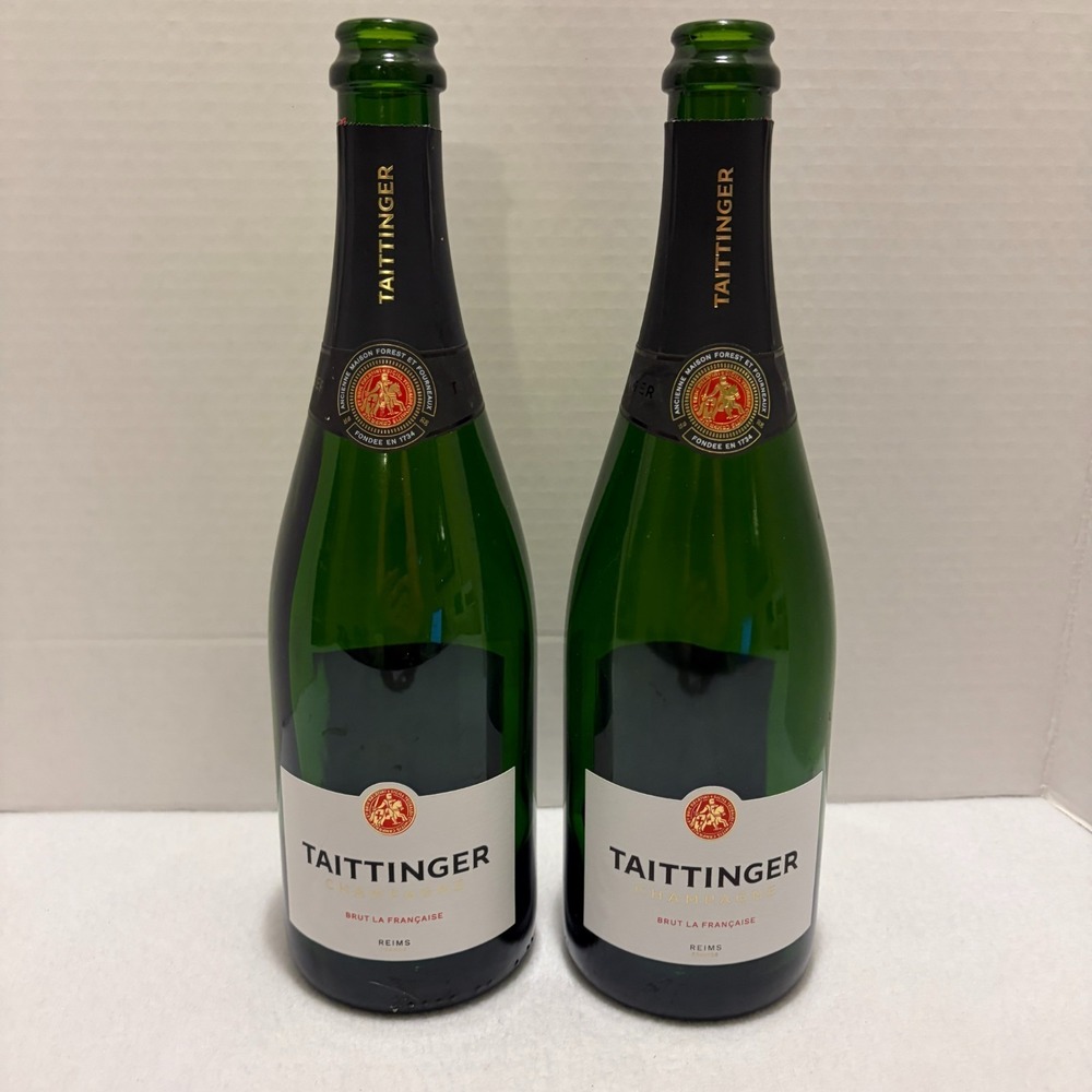 Taittinger Brut La Francaise Champagne Empty Green Glass Bottles 750ml Set of 2